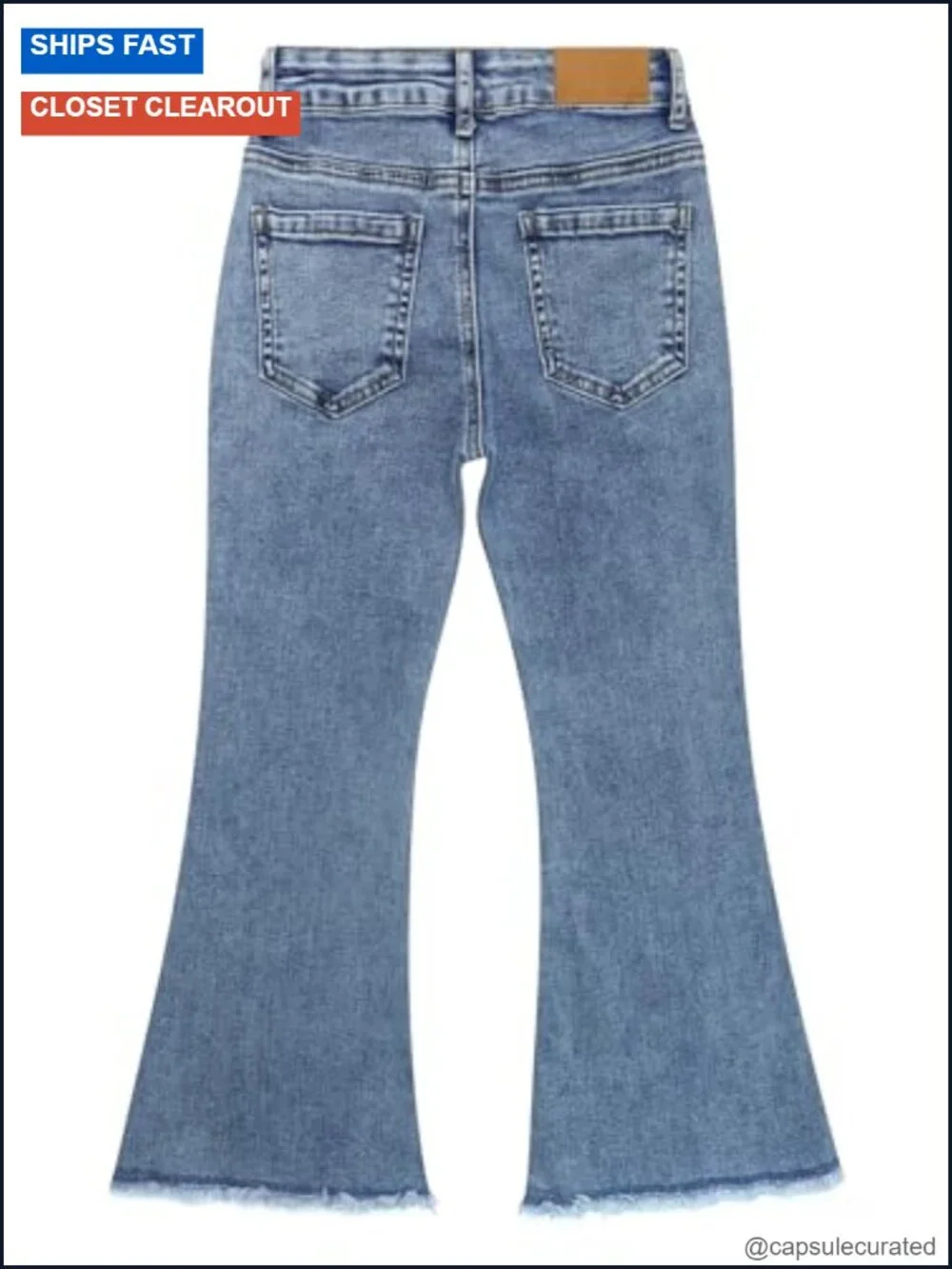 Girls Flare Bell Bottom Jeans Elastic Waist Cotton Blend Denim Pants